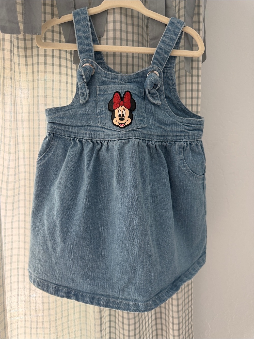 Disney Denim Overall Dress with Minnie Patch - Light Blue & Red